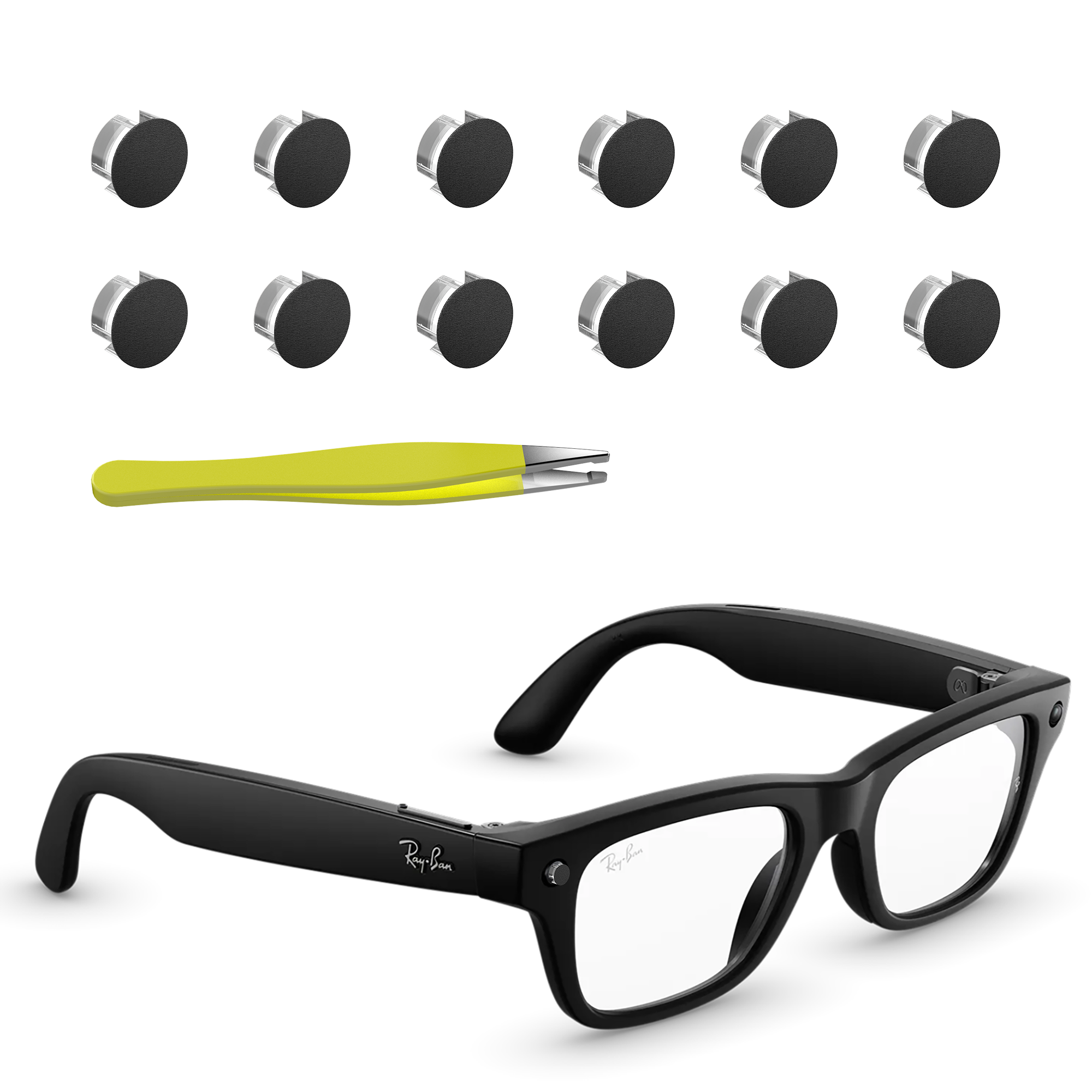 HiBloks 12PCs LED Blockers for Ray Ban Meta Blayzer/Scriber Optics Gen 2, Light Blocking Stickers Restickable Light Covers Smart Glasses Accessory for Meta Glasses with Tweezers