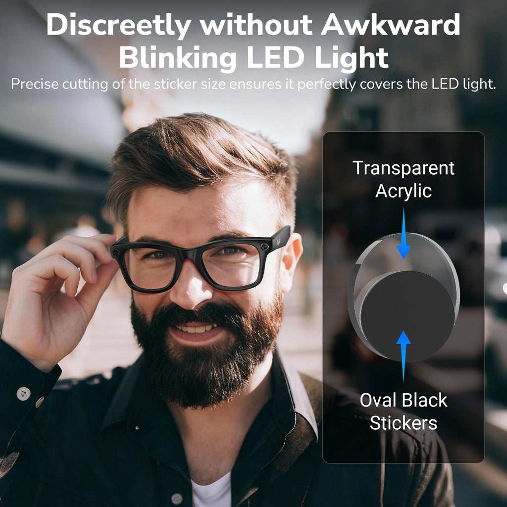HiBloks 20PCs LED Blockers Oval Compatible with Ray Ban Meta Wayfarer/Skyler/Headliner(Gen 1 & 2) Oakley HSTN Smart Glasses Accessories, LED Light Blocking Stickers Oval Shaped Restickable Light Covers