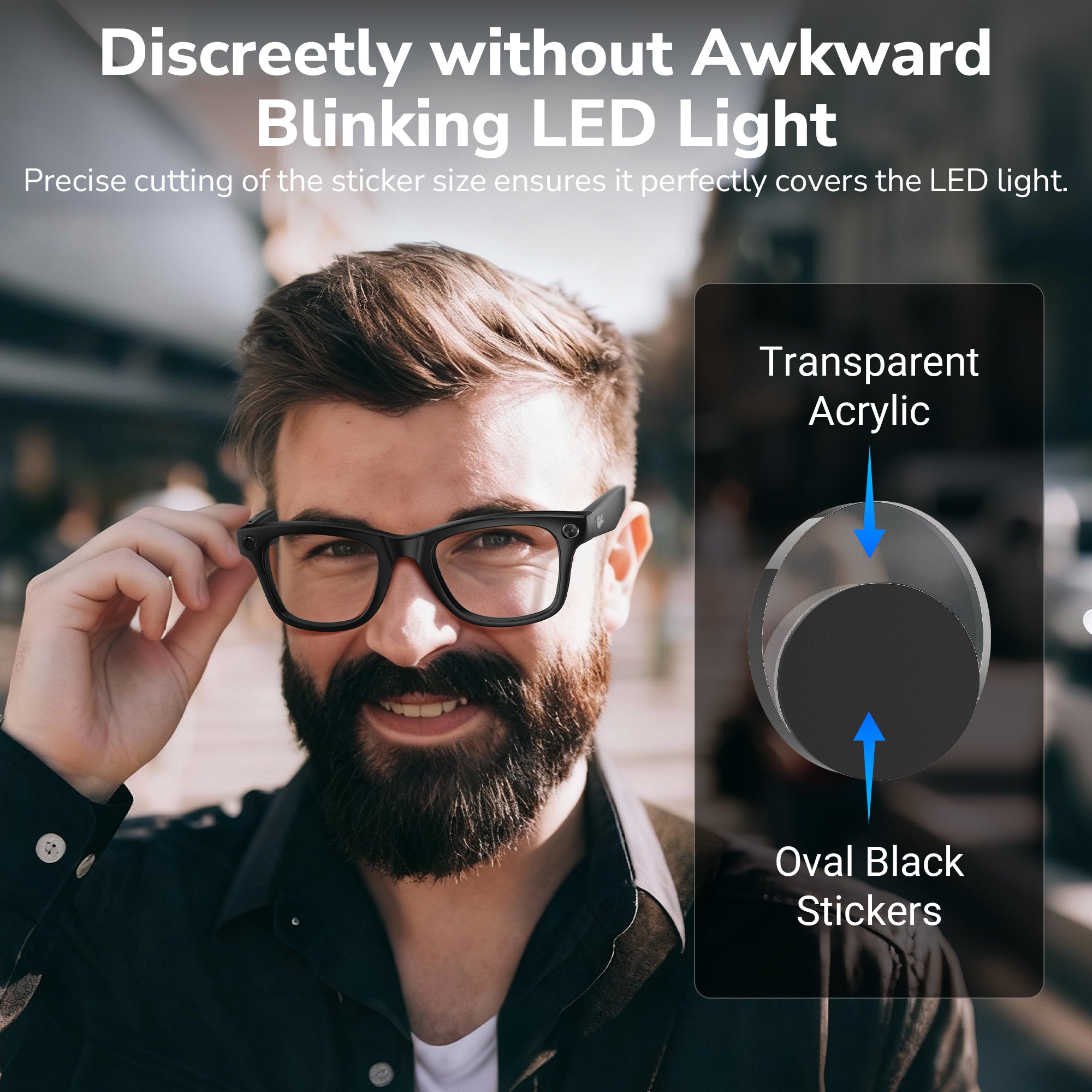 HiBloks 20PCs LED Blockers Oval Compatible with Ray Ban Meta Wayfarer/Skyler/Headliner(Gen 1 & 2) Oakley HSTN Smart Glasses Accessories, LED Light Blocking Stickers Oval Shaped Restickable Light Covers
