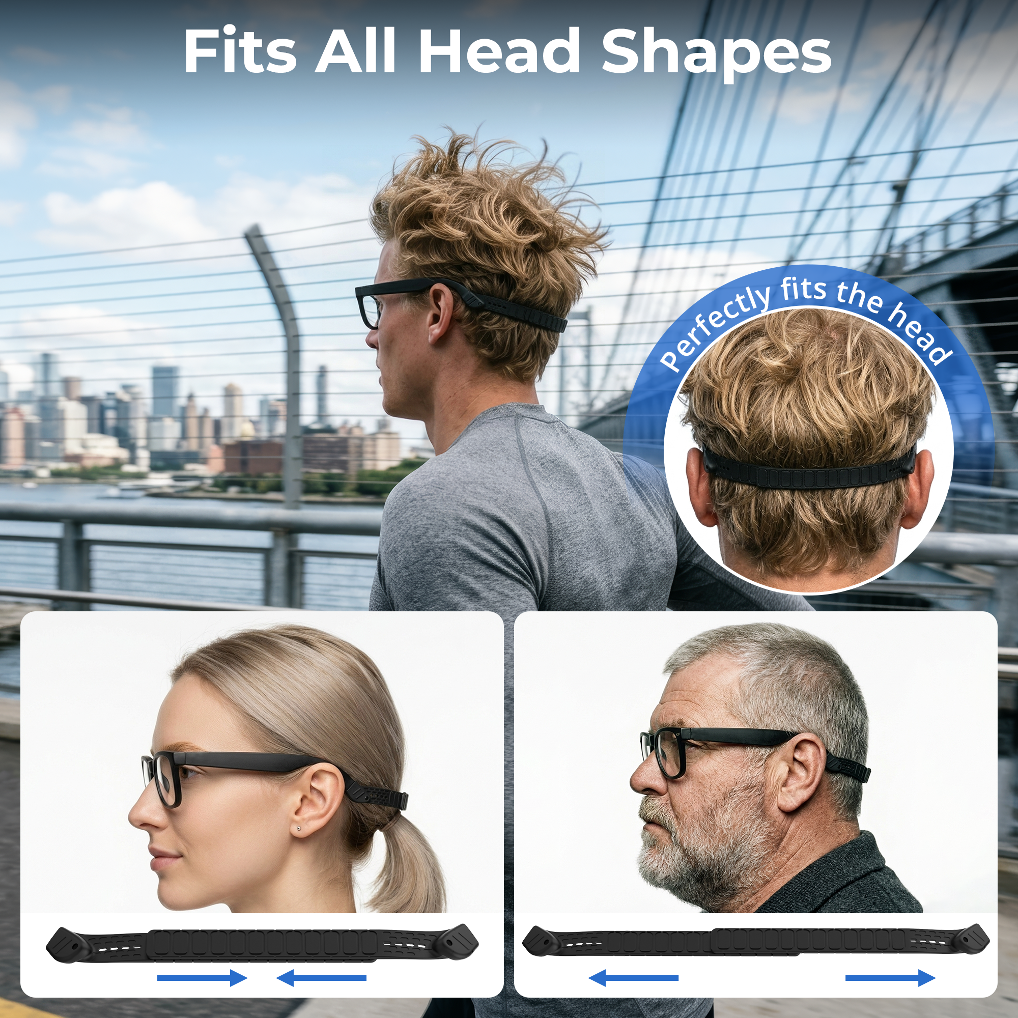 HiBloks Adjustable Silicone Magnetic Glasses Strap for Ray-Ban Meta Gen 1/2 Smart Glasses