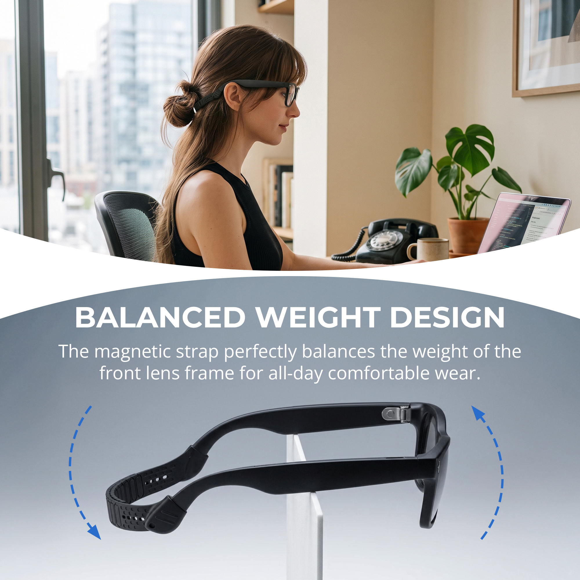 HiBloks Adjustable Silicone Magnetic Glasses Strap for Ray-Ban Meta Gen 1/2 Smart Glasses