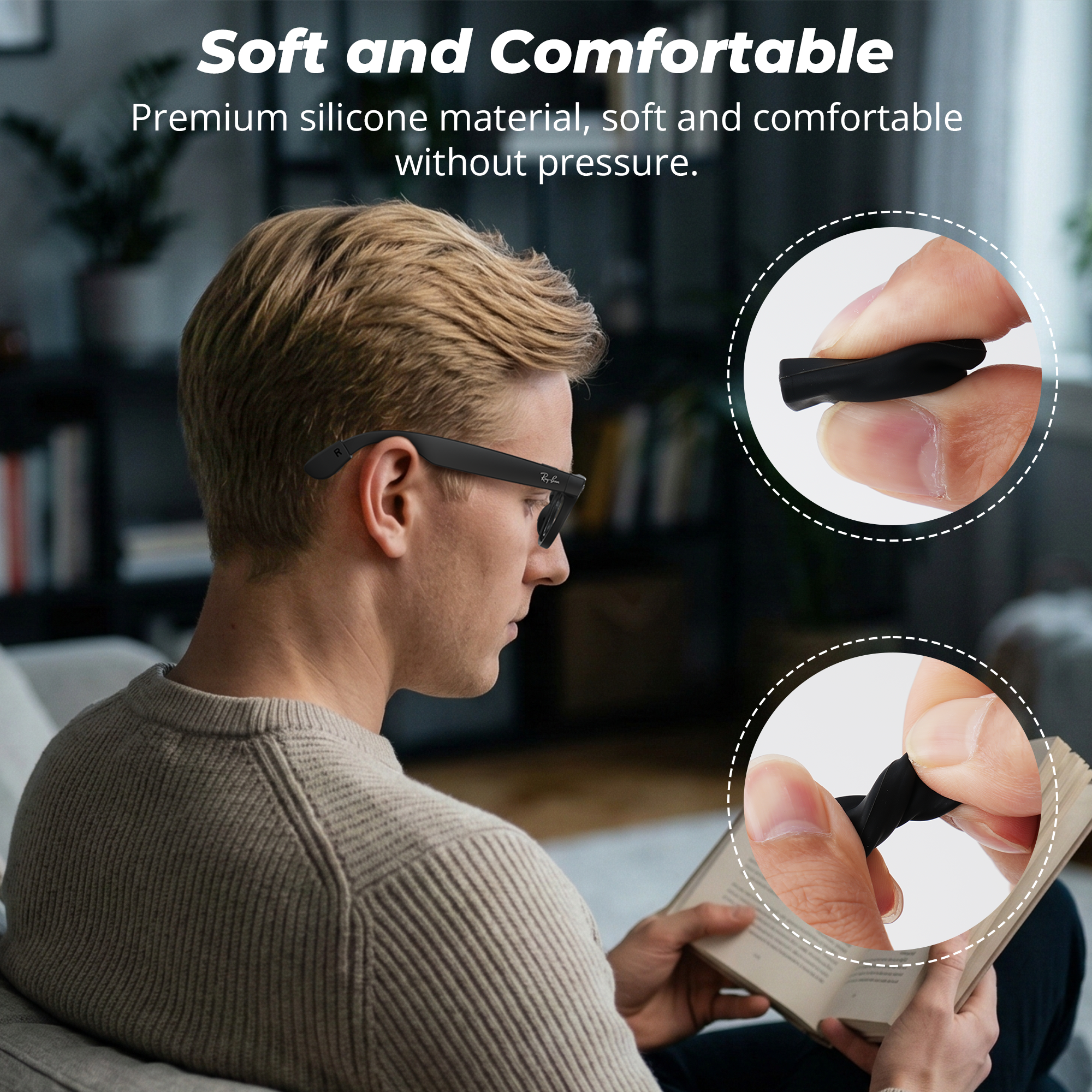 HiBloks Ai-glass Ear Grip Compatible with Ray-Ban Meta Smart Glasses