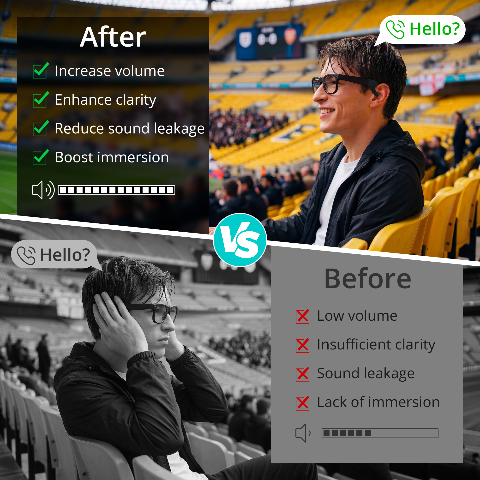 HIBLOKS Bone Conduction Sound Enhancement Tube for Ray-Ban Meta Smart Glasses
