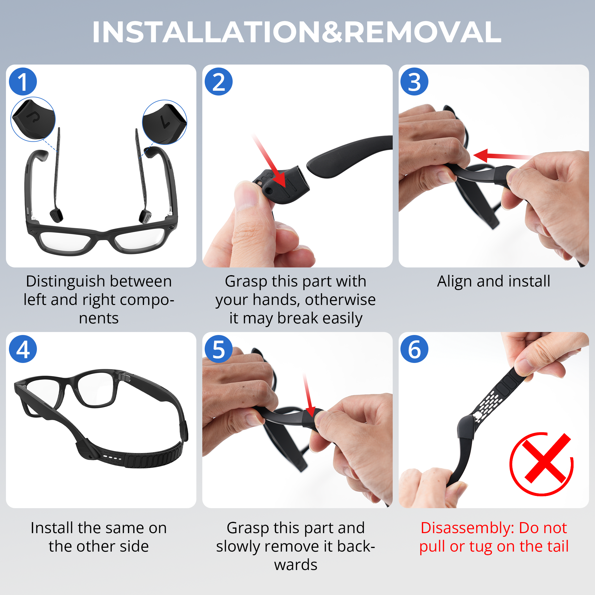 HiBloks Adjustable Silicone Magnetic Glasses Strap for Ray-Ban Meta Gen 1/2 Smart Glasses