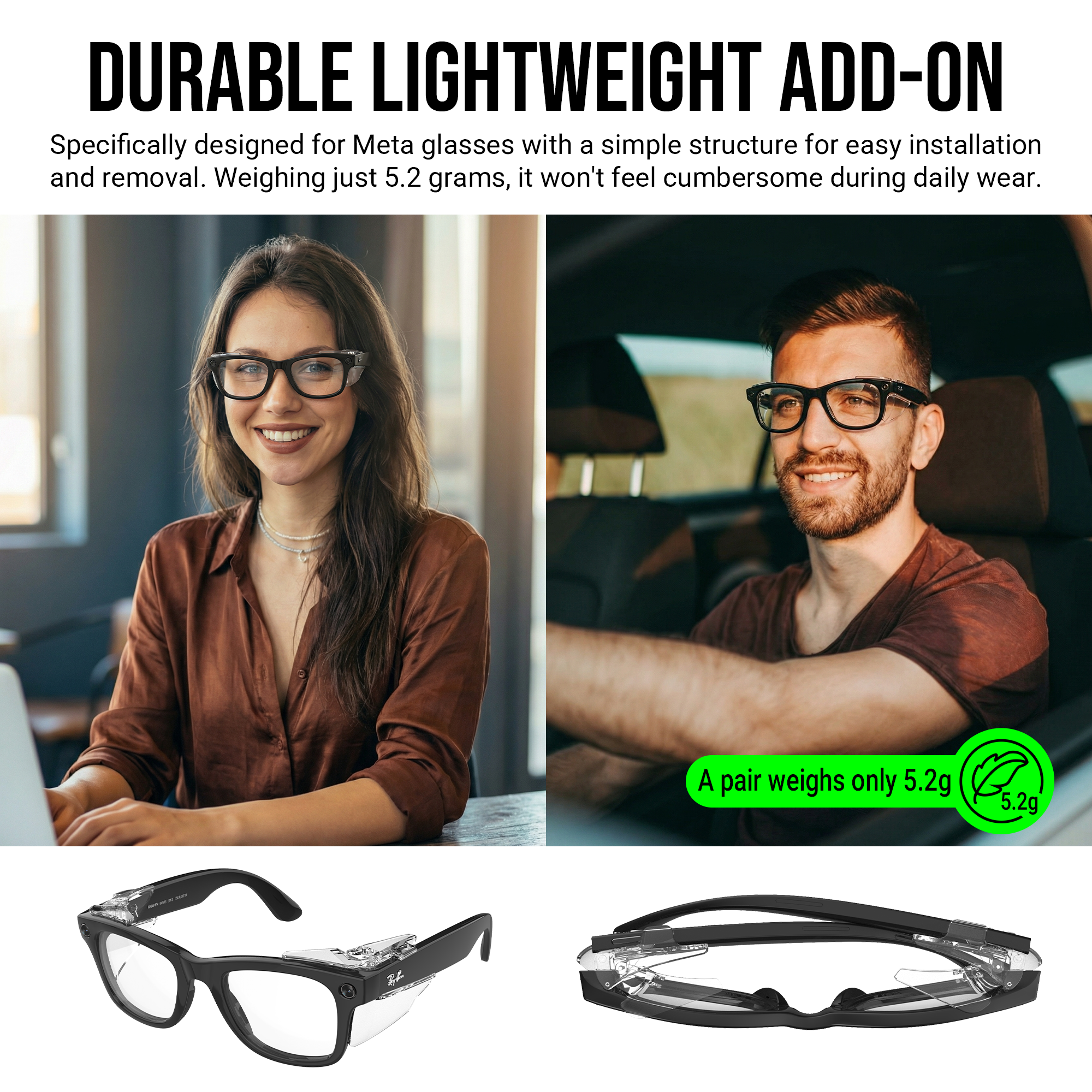 HiBloks Full Coverage Safety Glasses Side Shields for Ray-Ban Meta Gen 1 & 2