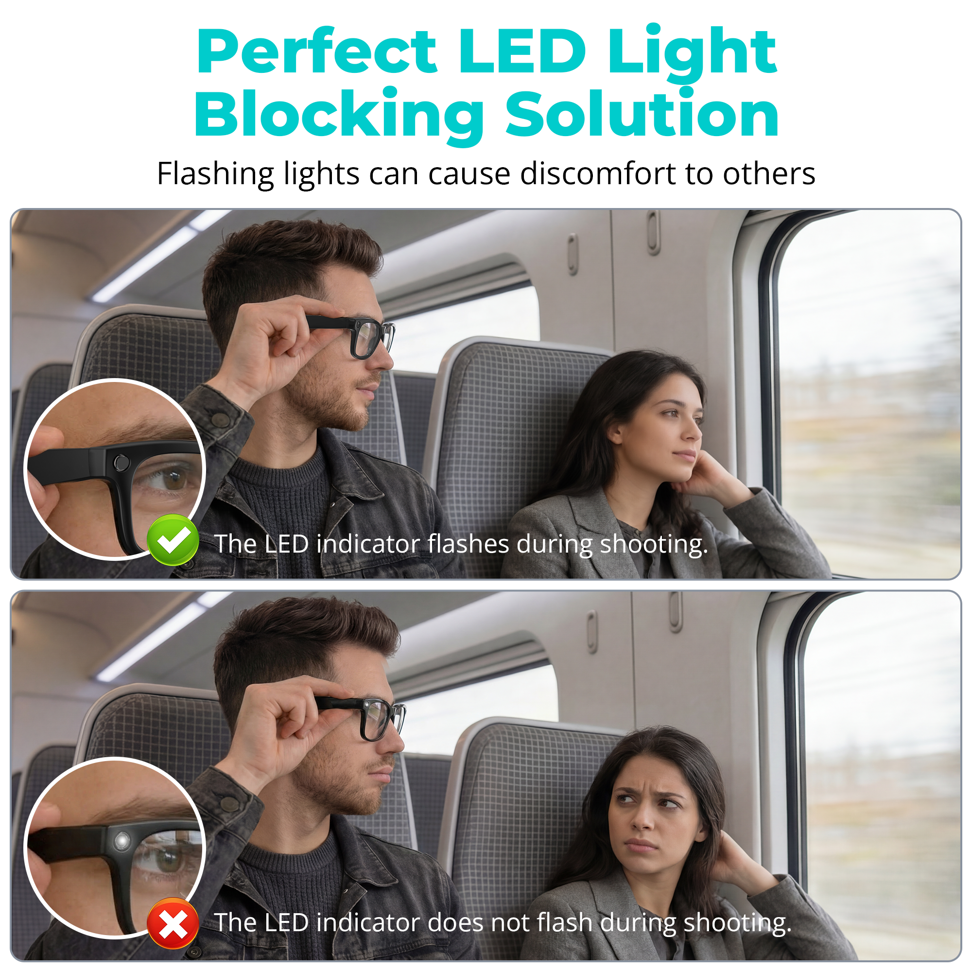 HIBLOKS 20PCS Anti-Glare LED Sticker Compatible with Ray-Ban Meta & Gen 2 Wayfarer Skyler Headliner & Oakley Meta HSTN Smart Glasses