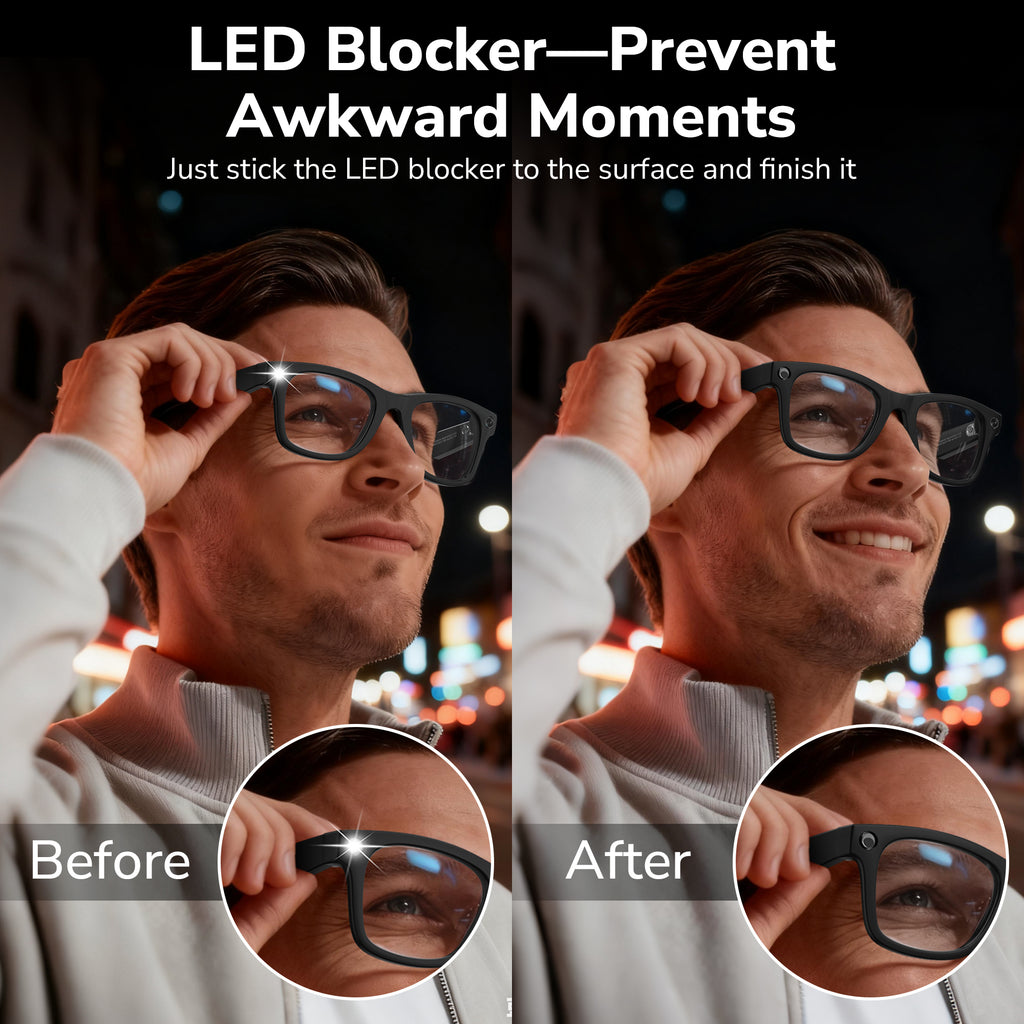 HiBloks 20PCs LED Blockers Oval Compatible with Ray Ban Meta Wayfarer/Skyler/Headliner(Gen 1 & 2) Oakley HSTN Smart Glasses Accessories, LED Light Blocking Stickers Oval Shaped Restickable Light Covers