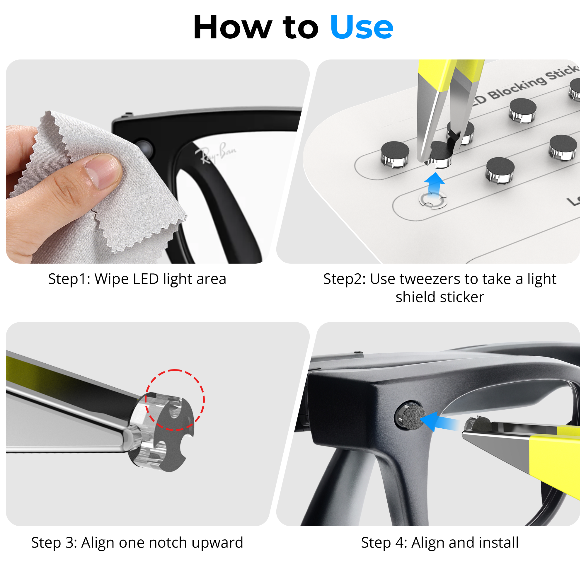 HiBloks 12PCs LED Blockers for Ray Ban Meta Blayzer/Scriber Optics Gen 2, Light Blocking Stickers Restickable Light Covers Smart Glasses Accessory for Meta Glasses with Tweezers