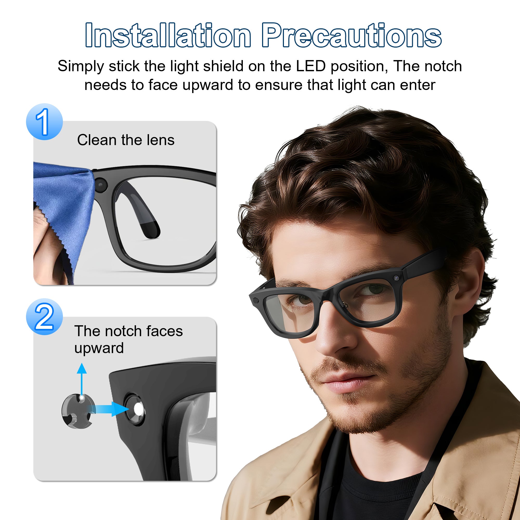 HIBLOKS LED Anti Glare Sticker For Ray-Ban Meta & Gen 2 Wayfarer Skyler Headliner & Oakley Meta HSTN Smart Glasses Accessories