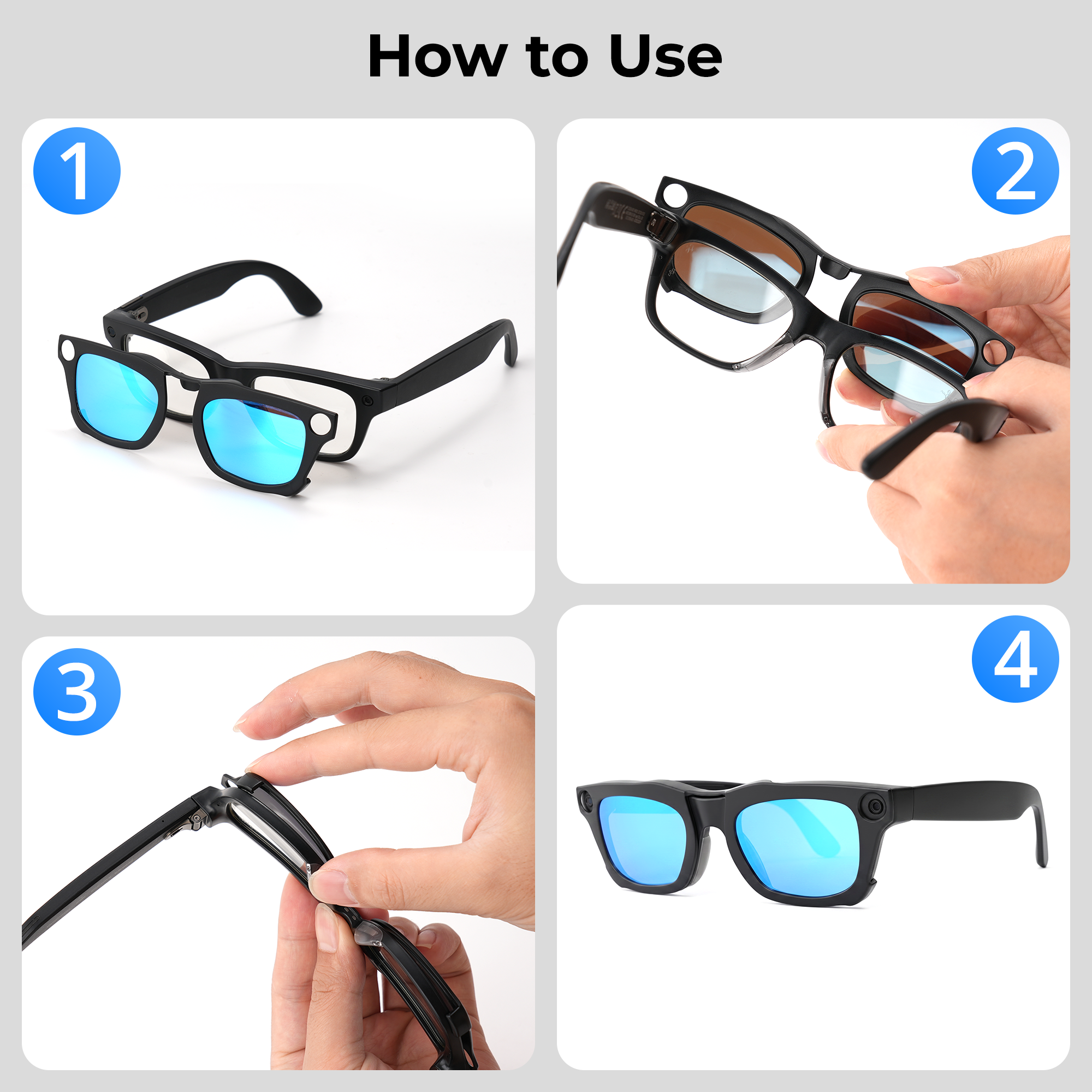 HiBloks 4 colors Polarized Clip-on Sunglasses for Ray-Ban Meta Blayzer Optics Gen 2 Smart Glasses