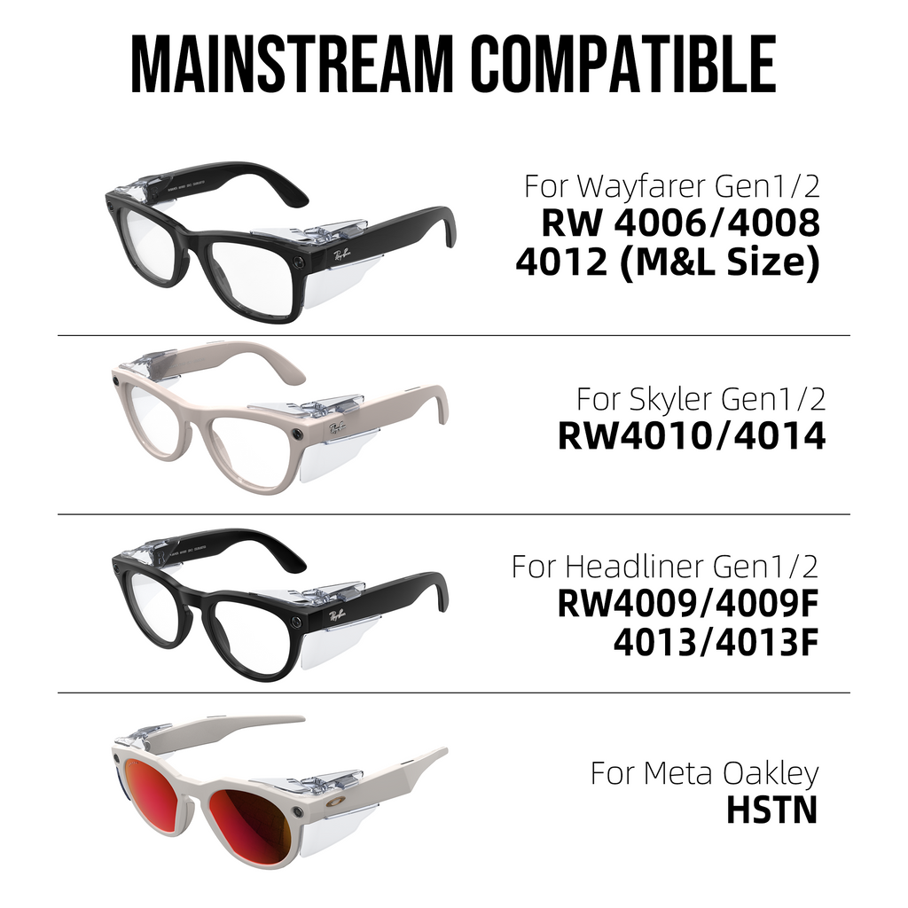 HiBloks Full Coverage Safety Glasses Side Shields for Ray-Ban Meta Gen 1 & 2