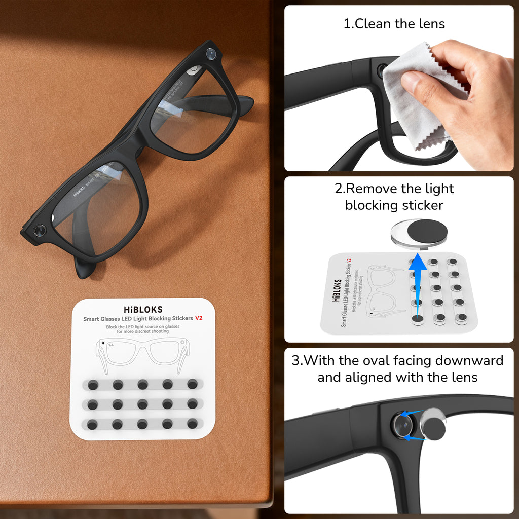 HiBloks 20PCs LED Blockers Oval Compatible with Ray Ban Meta Wayfarer/Skyler/Headliner(Gen 1 & 2) Oakley HSTN Smart Glasses Accessories, LED Light Blocking Stickers Oval Shaped Restickable Light Covers