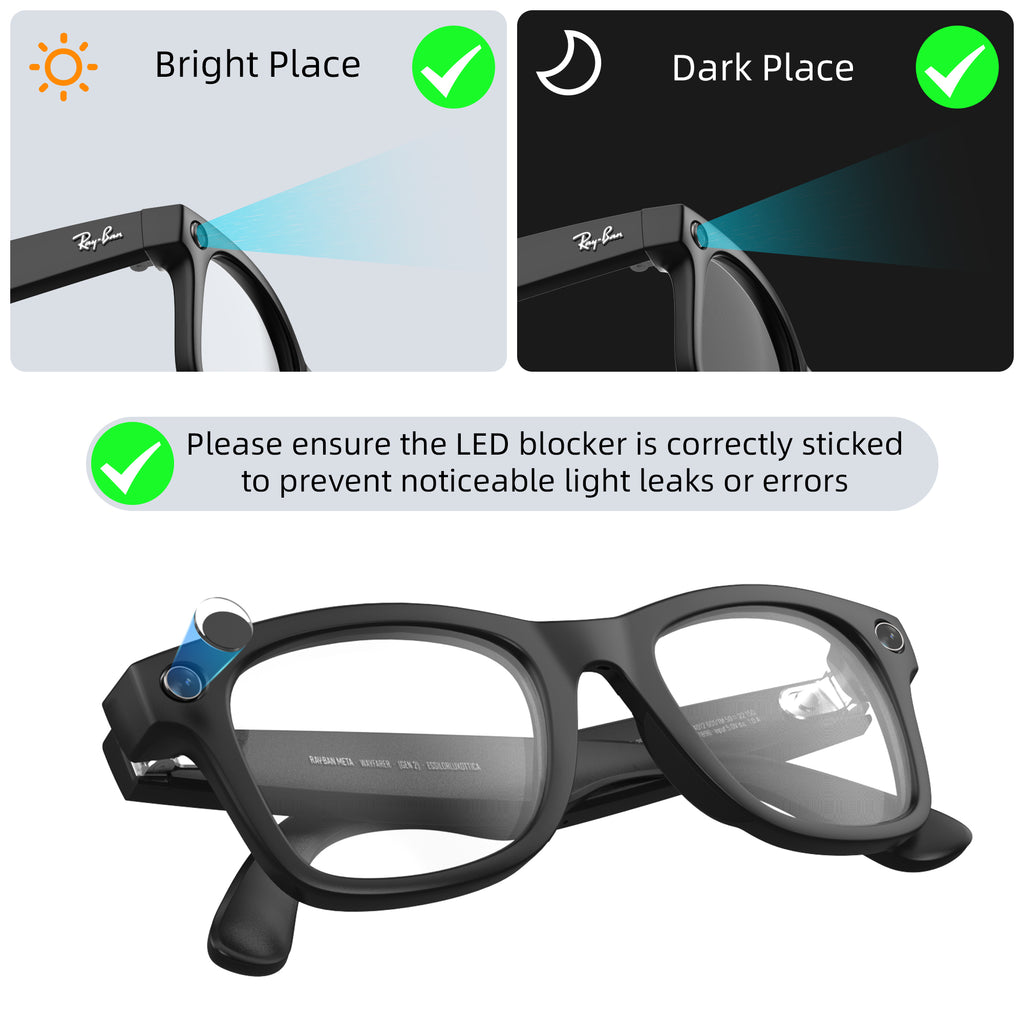 HiBloks 20PCs LED Blockers Oval Compatible with Ray Ban Meta Wayfarer/Skyler/Headliner(Gen 1 & 2) Oakley HSTN Smart Glasses Accessories, LED Light Blocking Stickers Oval Shaped Restickable Light Covers