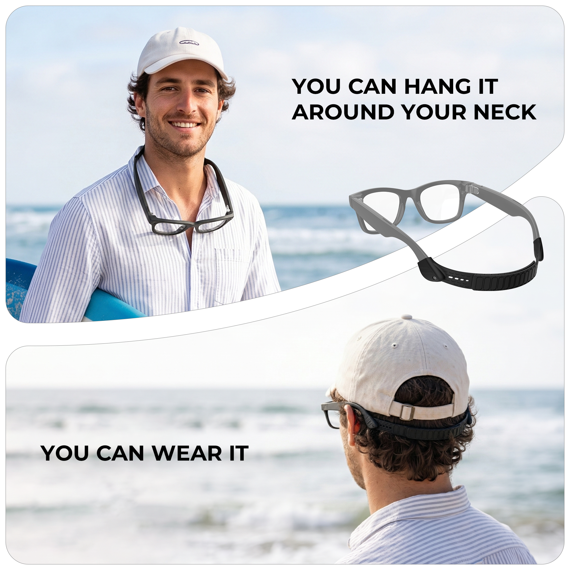 HiBloks Adjustable Silicone Magnetic Glasses Strap for Ray-Ban Meta Gen 1/2 Smart Glasses