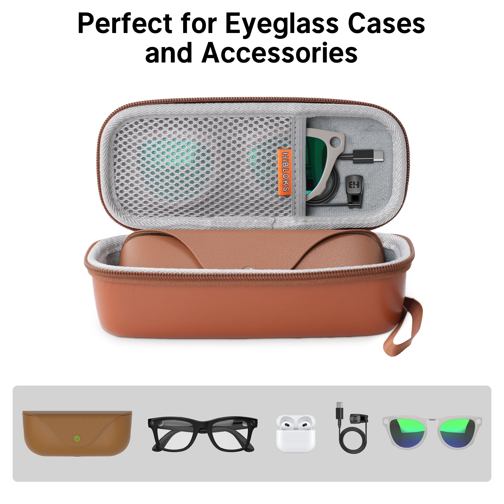 HIBLOKS Portable Protection PU leather Case for Ray-Ban Meta Wayfarer/Skyler/Headliner & Gen 2 and Oakley Meta HSTN Smart Glasses