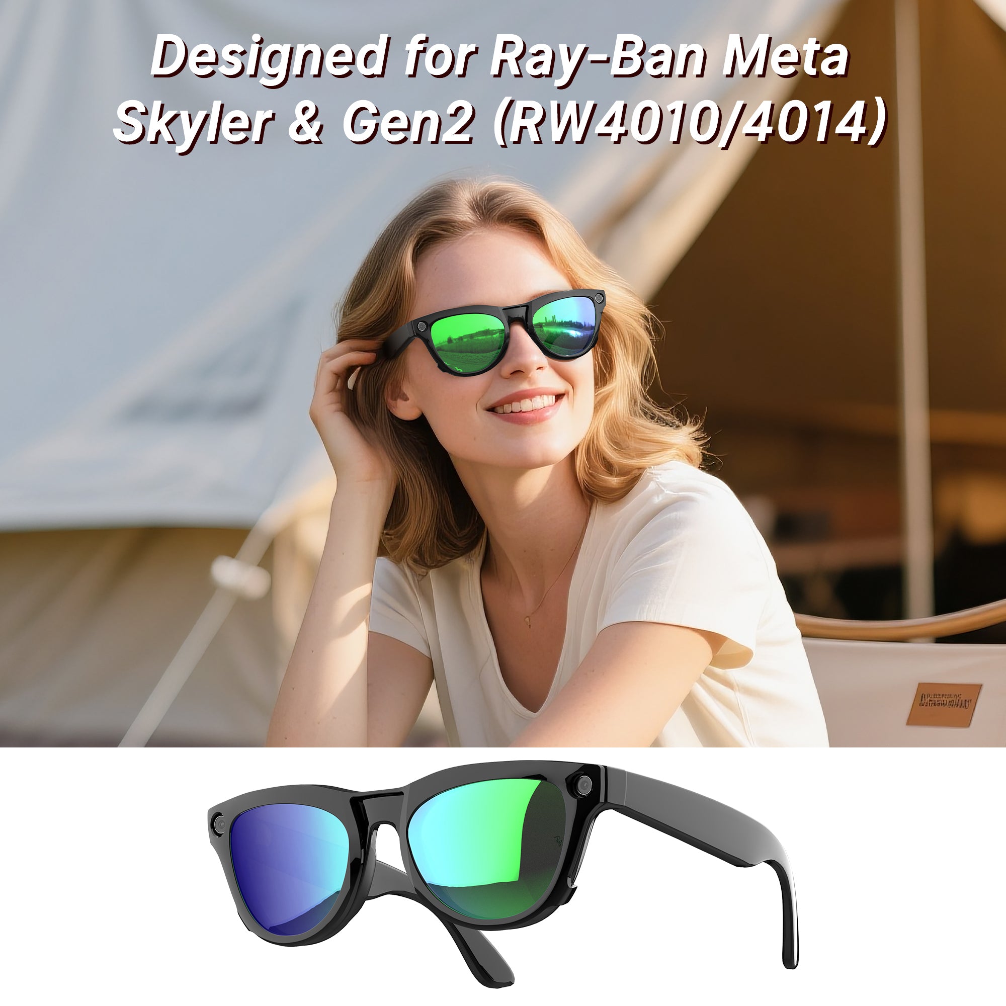 HiBloks 4 Gradient Colors Polarized Clip-on Sunglasses for Ray-Ban Meta Skyler Shiny Black Smart Glasses