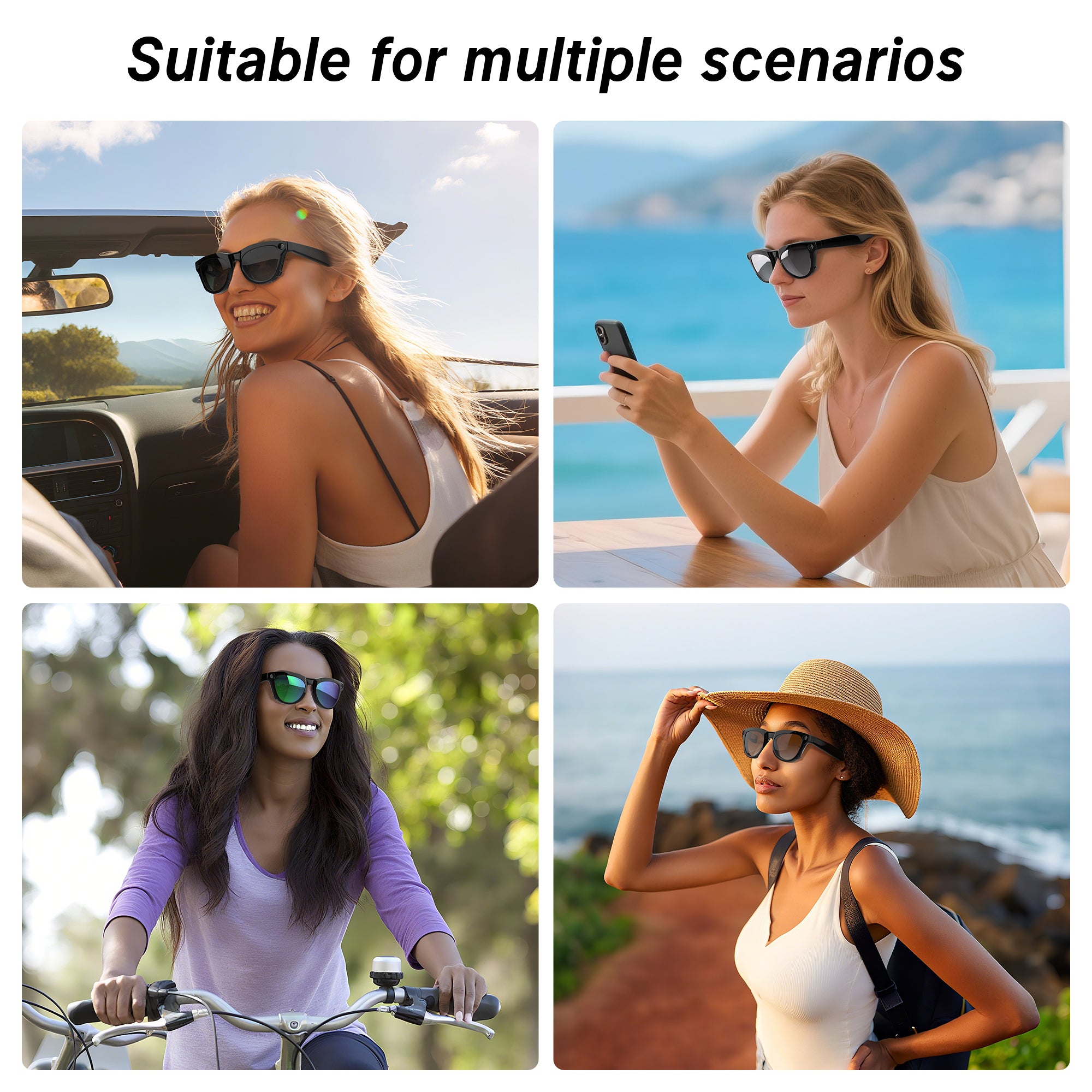 HiBloks 4 Gradient Colors Polarized Clip-on Sunglasses for Ray-Ban Meta Skyler Shiny Black Smart Glasses