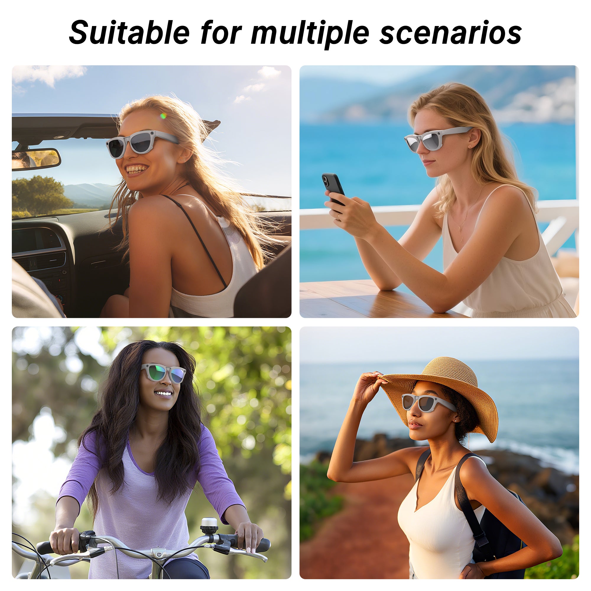 HiBloks 4 Gradient Colors Polarized Clip-on Sunglasses for Ray-Ban Meta Skyler Shiny Chalky Grey Smart Glasses