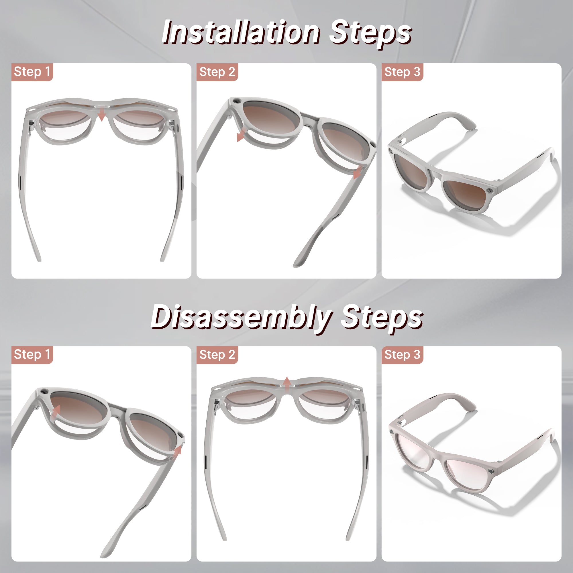 HiBloks 4 Gradient Colors Polarized Clip-on Sunglasses for Ray-Ban Meta Skyler Shiny Chalky Grey Smart Glasses