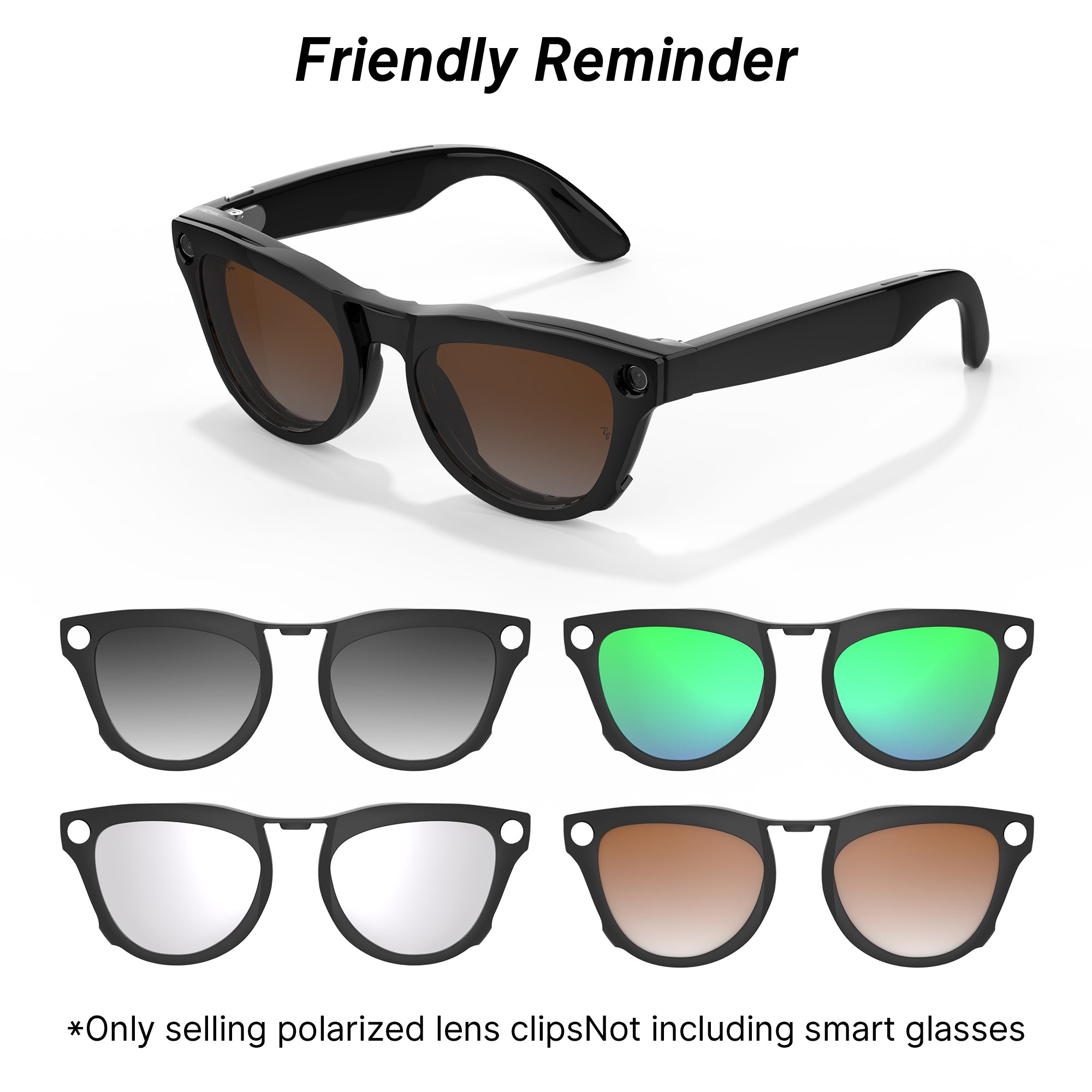 HiBloks 4 Gradient Colors Polarized Clip-on Sunglasses for Ray-Ban Meta Skyler Shiny Black Smart Glasses