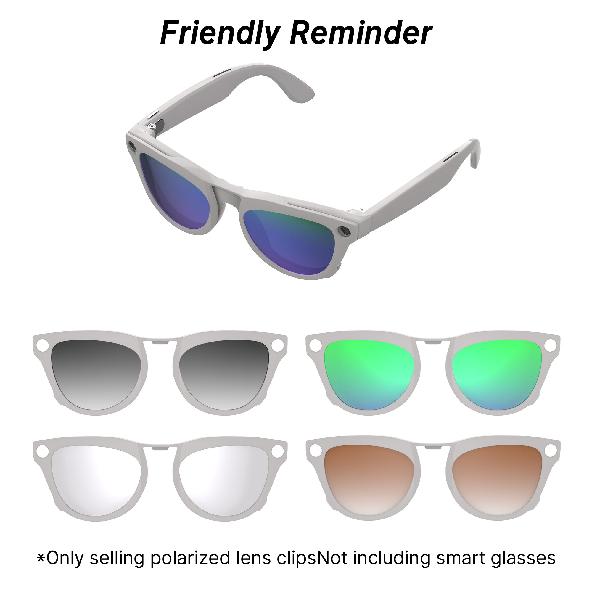 HiBloks 4 Gradient Colors Polarized Clip-on Sunglasses for Ray-Ban Meta Skyler Shiny Chalky Grey Smart Glasses