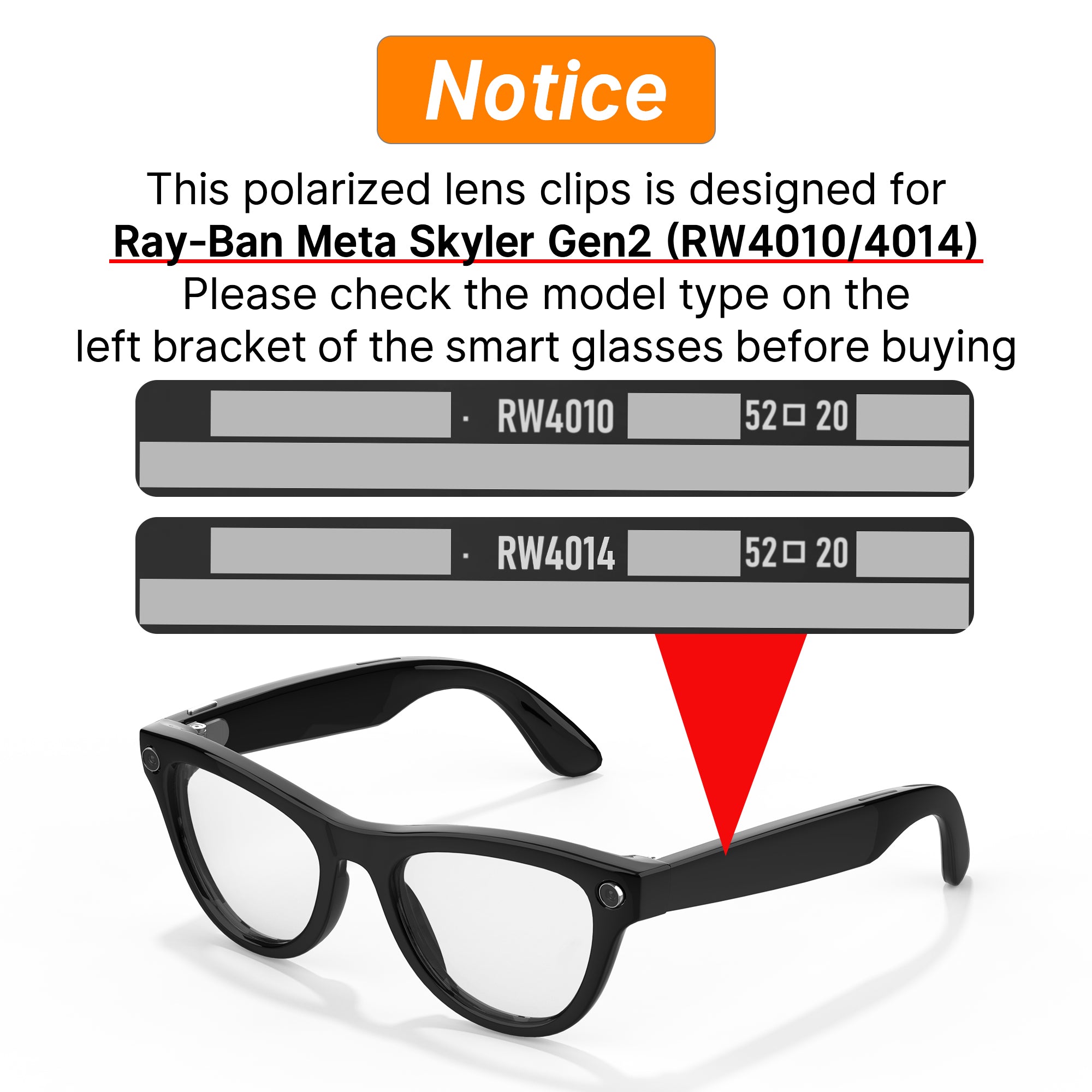 HiBloks 4 Gradient Colors Polarized Clip-on Sunglasses for Ray-Ban Meta Skyler Shiny Black Smart Glasses