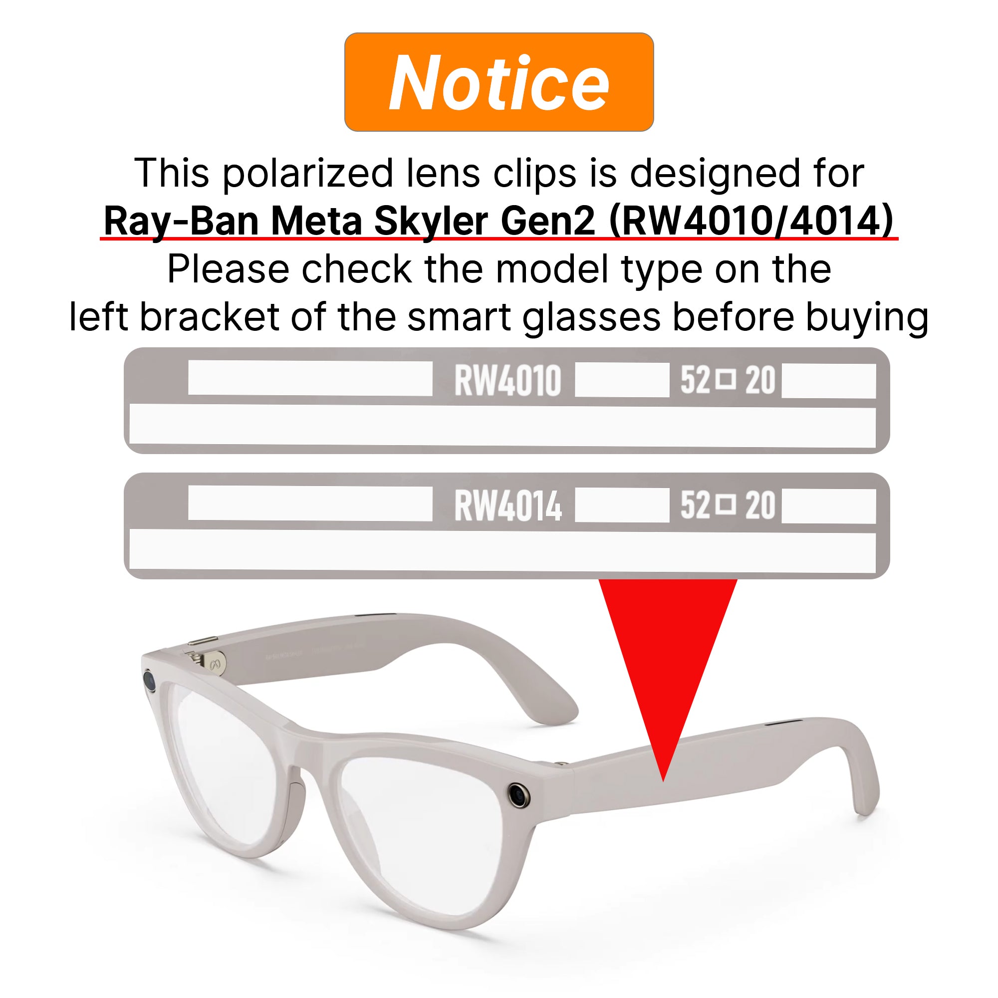 HiBloks 4 Gradient Colors Polarized Clip-on Sunglasses for Ray-Ban Meta Skyler Shiny Chalky Grey Smart Glasses