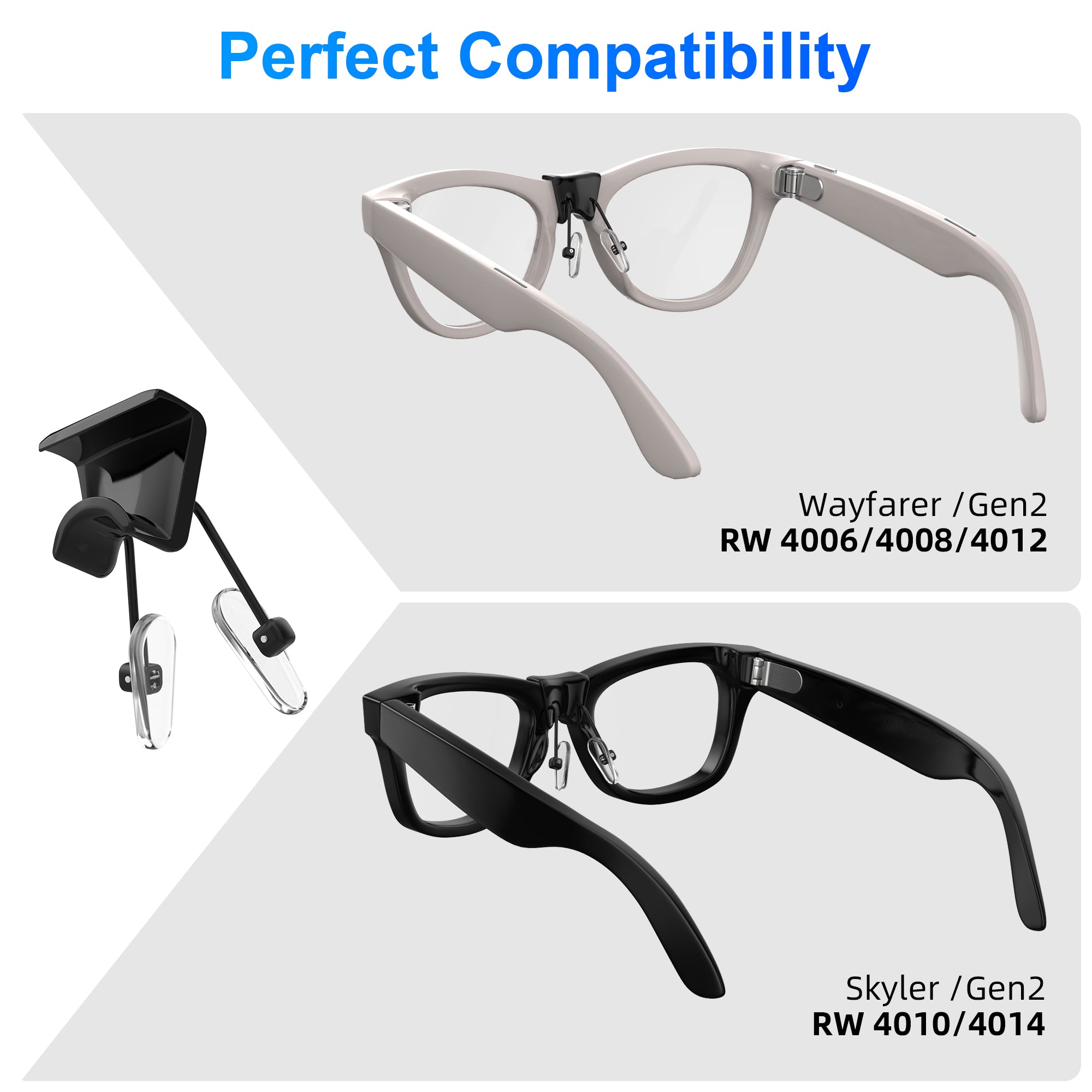 HIBLOKS Eyeglass Nose Pads Compatible with Ray-Ban Meta Wayfarer Gen 1 & Gen 2