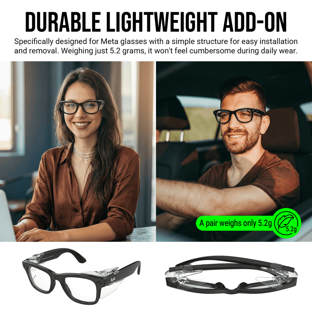 HiBloks Full Coverage Safety Glasses Side Shields for Ray-Ban Meta Gen 1 & 2 - Hibloks AI Glasses Accessories Store